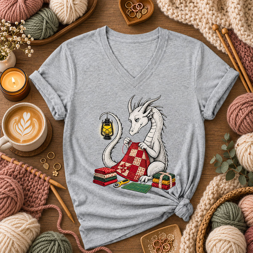 Dragon Quilting By Lantern Light Women's V-Neck - Athletic Heather