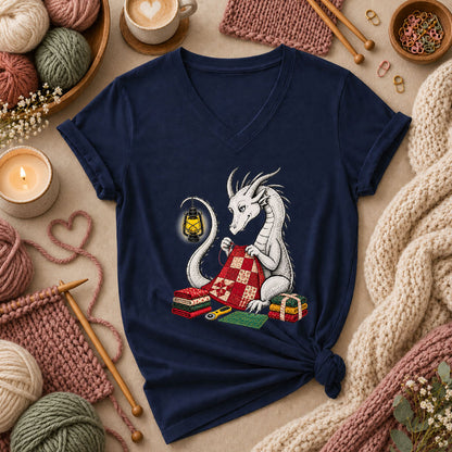 Dragon Quilting By Lantern Light Women's V-Neck - Navy
