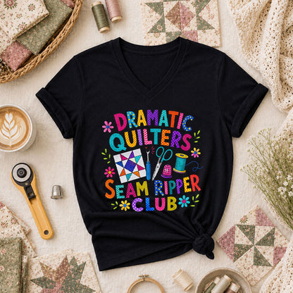 Dramatic Quilters Seam Ripper Club Women's V-Neck - Black