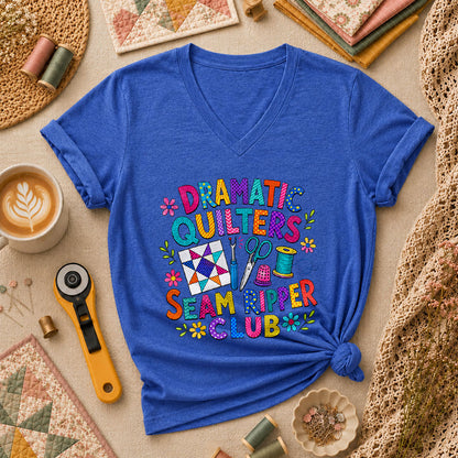 Dramatic Quilters Seam Ripper Club Women's V-Neck - Heather True Royal