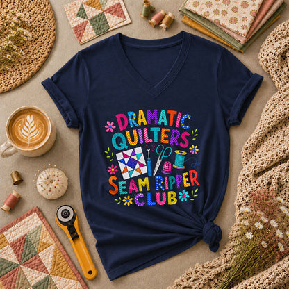 Dramatic Quilters Seam Ripper Club Women's V-Neck - Navy