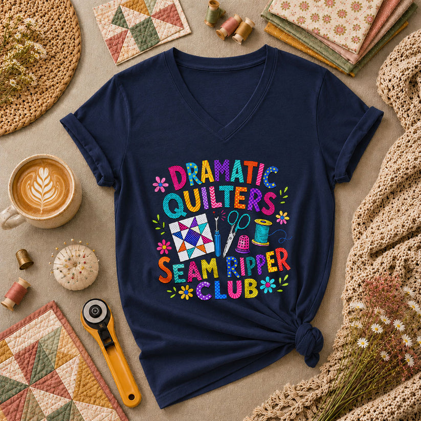 Dramatic Quilters Seam Ripper Club Women's V-Neck - Navy