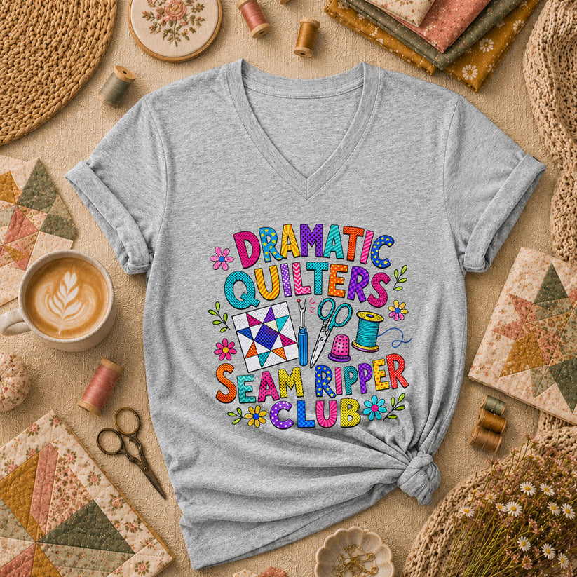 Dramatic Quilters Seam Ripper Club Women's V-Neck - Sport Grey