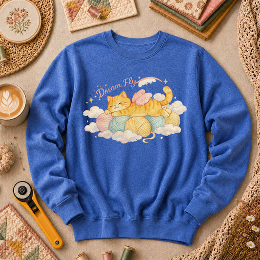Dream Fly Kitten With Wings Long Sleeve - Heather True Royal