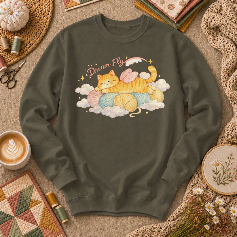 Dream Fly Kitten With Wings Long Sleeve - Military Green