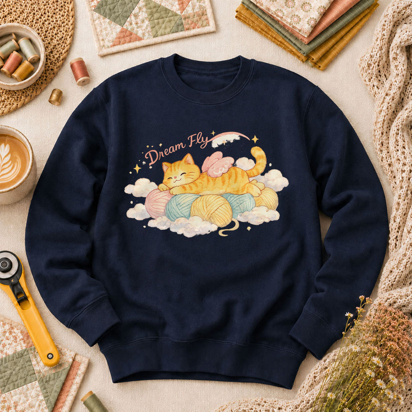 Dream Fly Kitten With Wings Long Sleeve - Navy