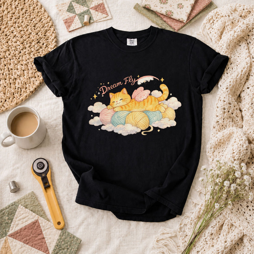 Dream Fly Kitten With Wings T-Shirt - Black