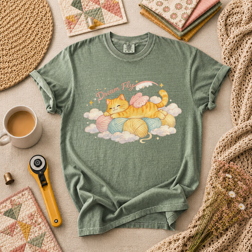 Dream Fly Kitten With Wings T-Shirt - Forest Green