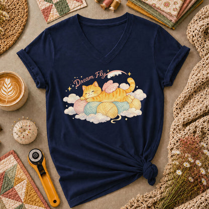 Dream Fly Kitten With Wings Women's V-Neck - Navy