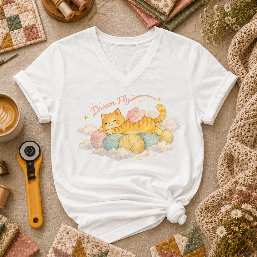 Dream Fly Kitten With Wings Women's V-Neck - White