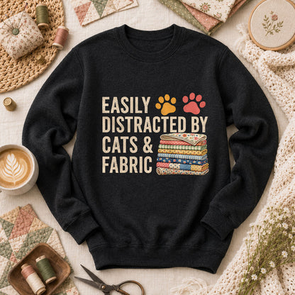 Easily Distracted By Cats And Fabric Long Sleeve - Black