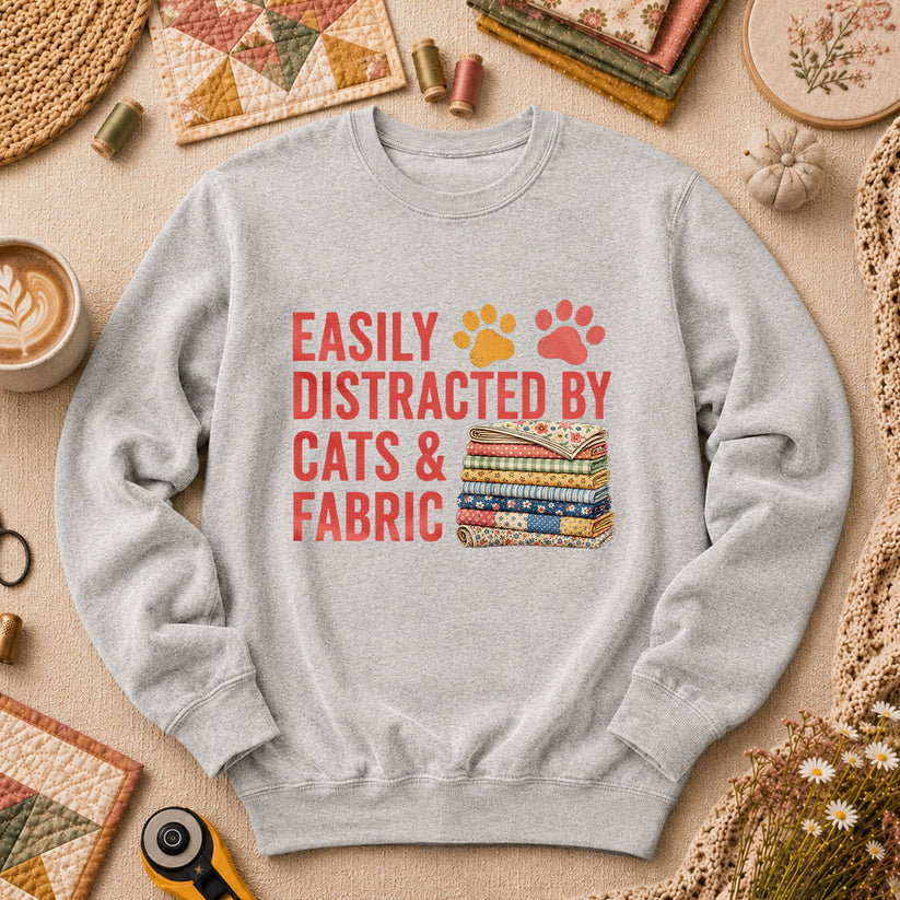 Easily Distracted By Cats And Fabric Long Sleeve - Sport Grey