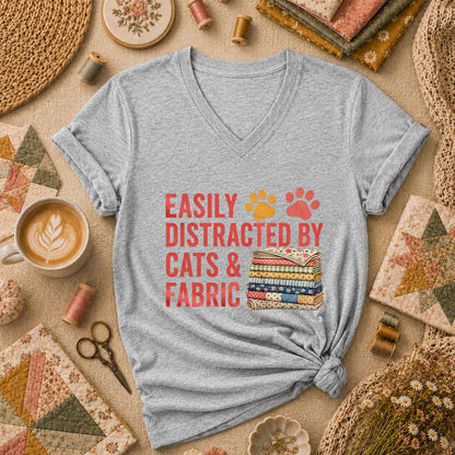 Easily Distracted By Cats And Fabric Women's V-Neck - Sport Grey