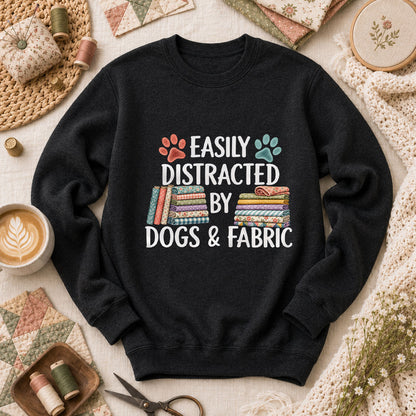 Easily Distracted By Dogs And Fabric Long Sleeve - Black