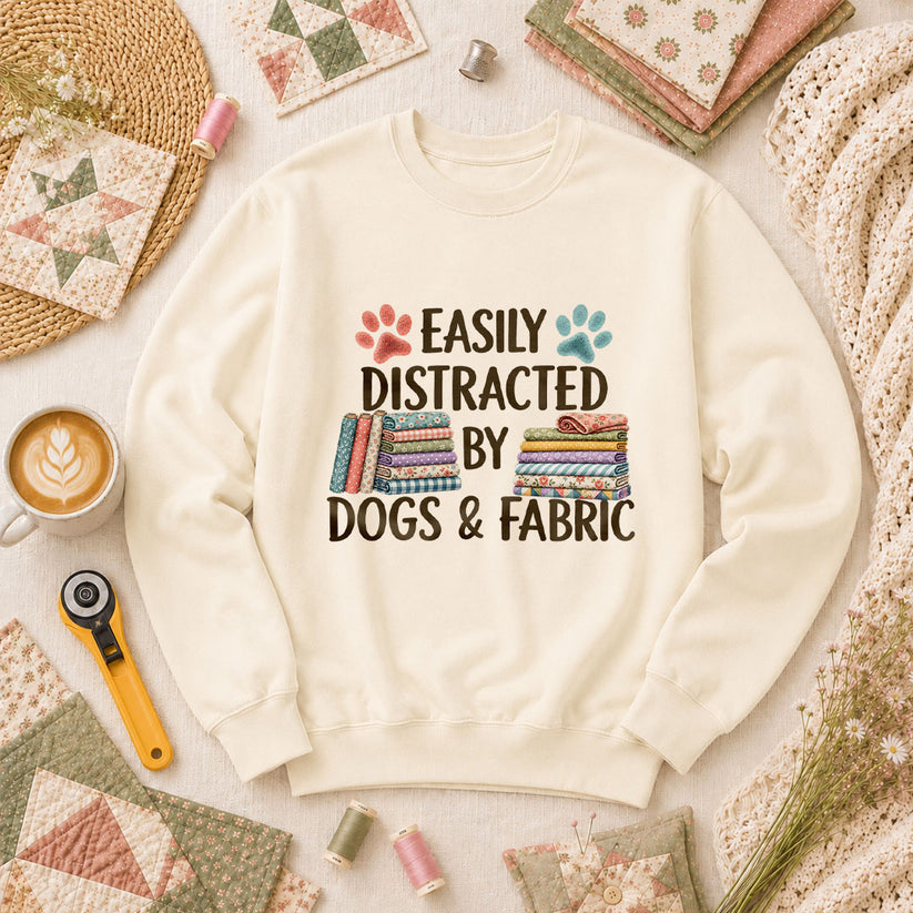 Easily Distracted By Dogs And Fabric Long Sleeve - Natural