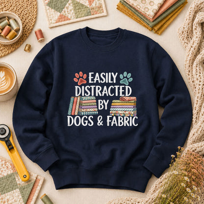 Easily Distracted By Dogs And Fabric Long Sleeve - Navy
