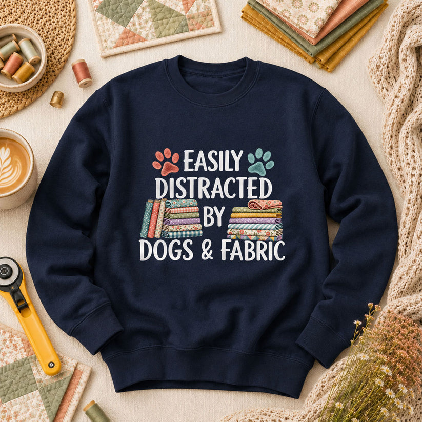 Easily Distracted By Dogs And Fabric Long Sleeve - Navy