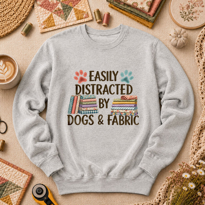 Easily Distracted By Dogs And Fabric Long Sleeve - Sport Grey