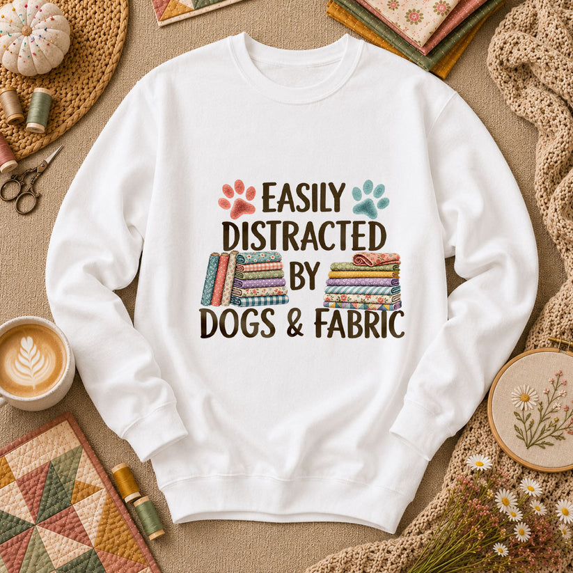 Easily Distracted By Dogs And Fabric Long Sleeve - White