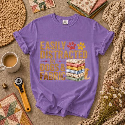 Easily Distracted By Dogs And Fabric Quilter T-Shirt - Heather Team Purple