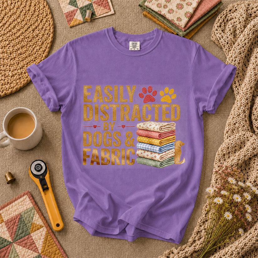 Easily Distracted By Dogs And Fabric Quilter T-Shirt - Heather Team Purple
