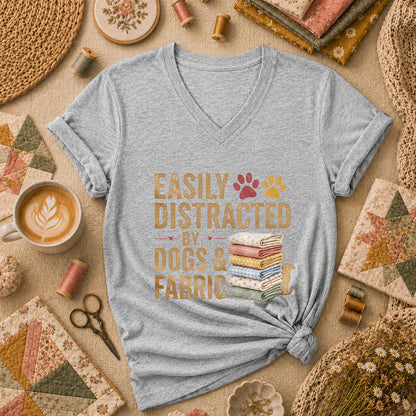 Easily Distracted By Dogs And Fabric Quilter Women's V-Neck - Athletic Heather