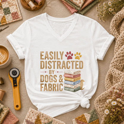 Easily Distracted By Dogs And Fabric Quilter Women's V-Neck - White