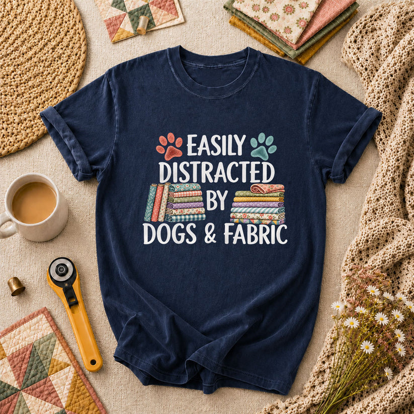 Easily Distracted By Dogs And Fabric T-Shirt - Navy
