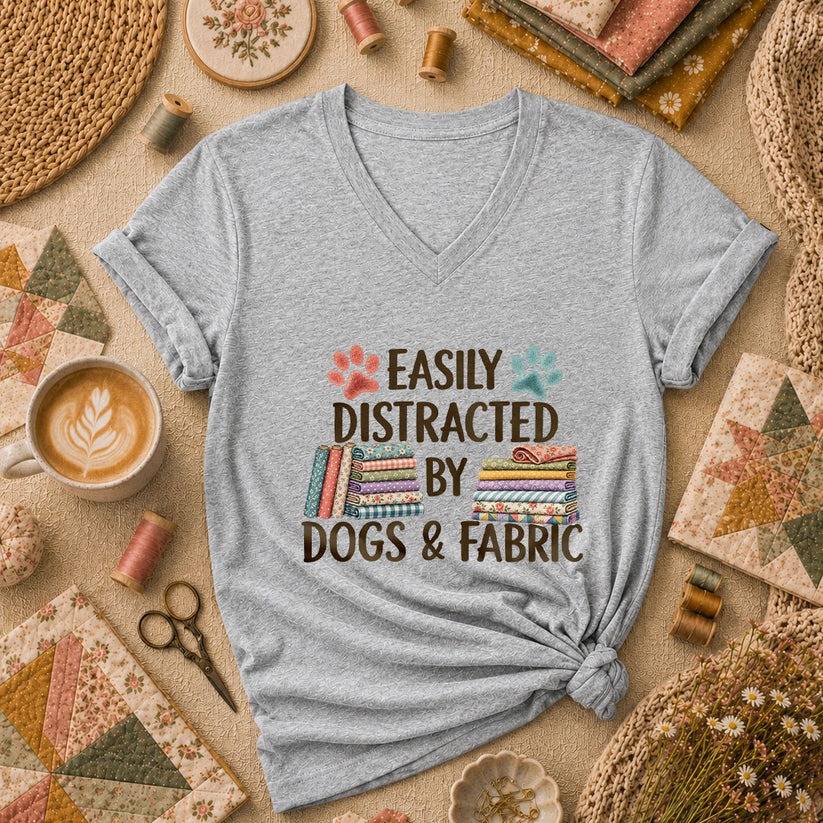 Easily Distracted By Dogs And Fabric Women's V-Neck - Sport Grey