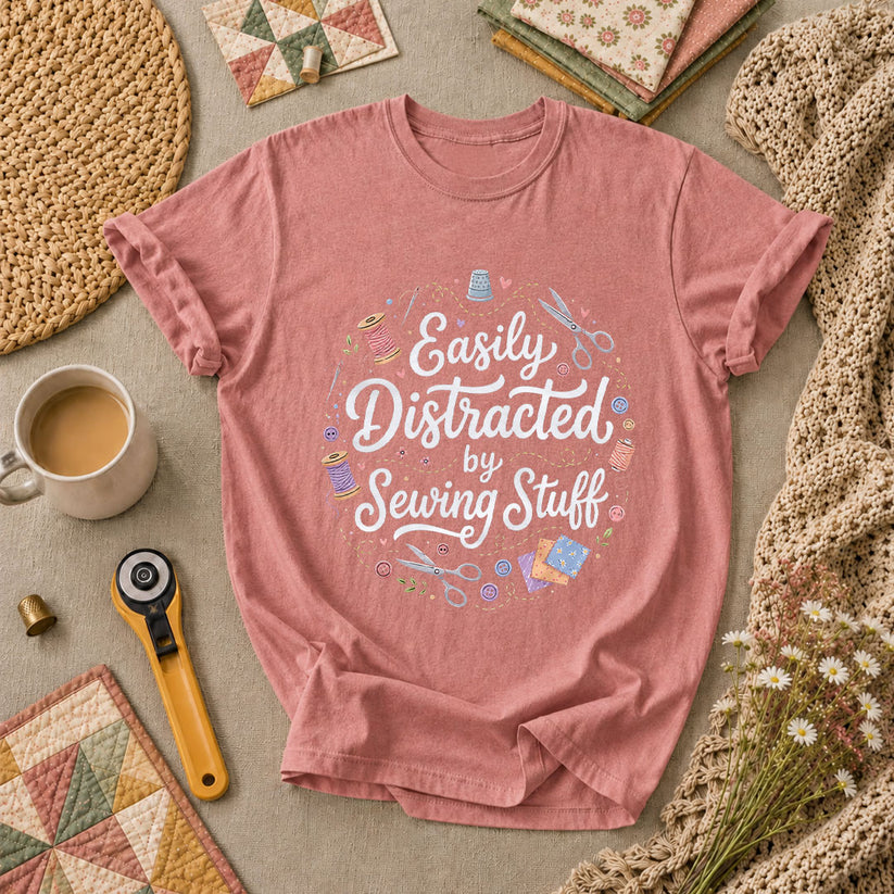 Easily Distracted By Sewing Stuff Vintage T-Shirt - Heather Mauve