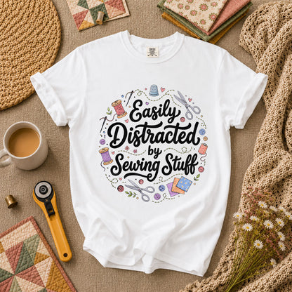 Easily Distracted By Sewing Stuff Vintage T-Shirt - White