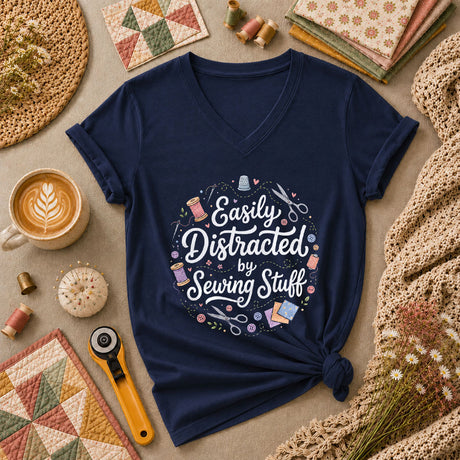 Easily Distracted By Sewing Stuff Vintage Women's V-Neck