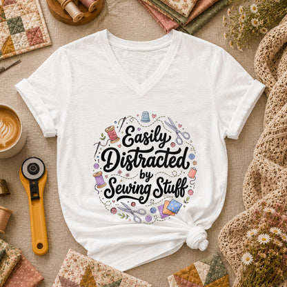 Easily Distracted By Sewing Stuff Vintage Women's V-Neck - White