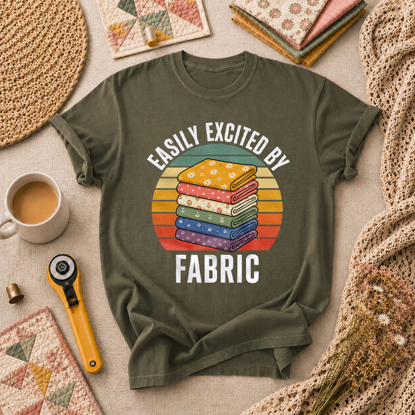 Easily Excited By Fabric Quilter T-Shirt - Military Green