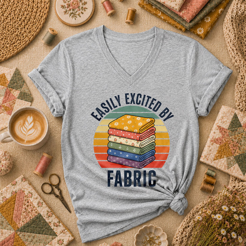 Easily Excited By Fabric Quilter Women's V-Neck - Athletic Heather
