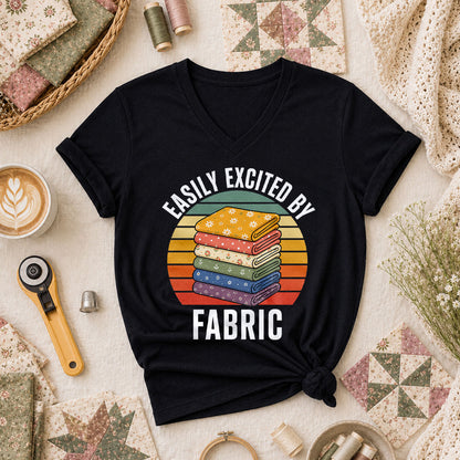 Easily Excited By Fabric Quilter Women's V-Neck - Black