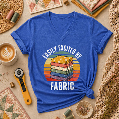 Easily Excited By Fabric Quilter Women's V-Neck - Heather True Royal
