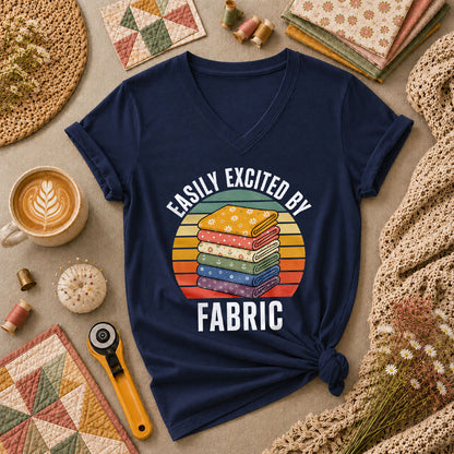 Easily Excited By Fabric Quilter Women's V-Neck - Navy