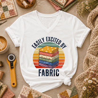 Easily Excited By Fabric Quilter Women's V-Neck - White