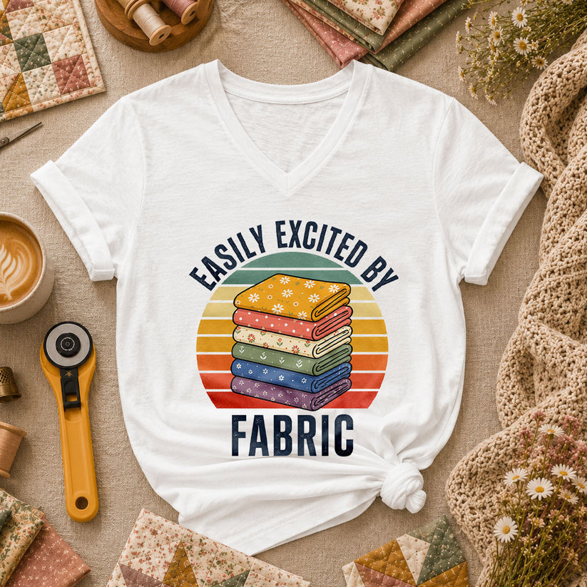 Easily Excited By Fabric Quilter Women's V-Neck - White