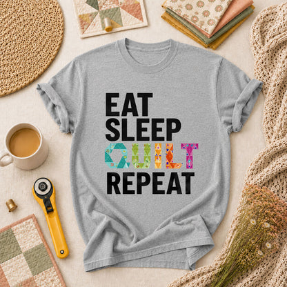 Eat Sleep Quilt Repeat Colorful Quilt Blocks T-Shirt - Athletic Heather
