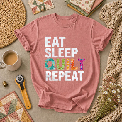 Eat Sleep Quilt Repeat Colorful Quilt Blocks T-Shirt - Heather Mauve