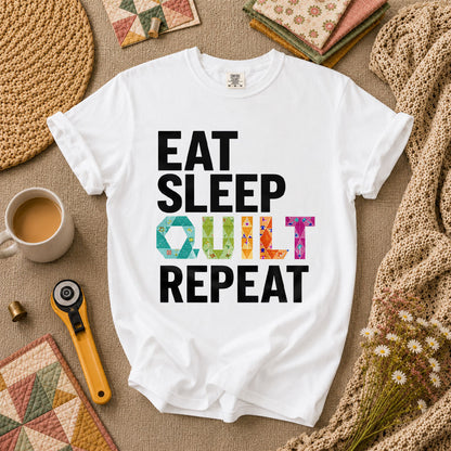 Eat Sleep Quilt Repeat Colorful Quilt Blocks T-Shirt - White