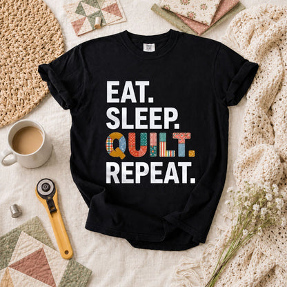 Eat Sleep Quilt Repeat T-Shirt - Black