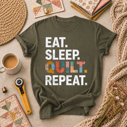Eat Sleep Quilt Repeat T-Shirt - Military Green