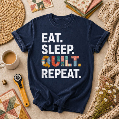 Eat Sleep Quilt Repeat T-Shirt - Navy
