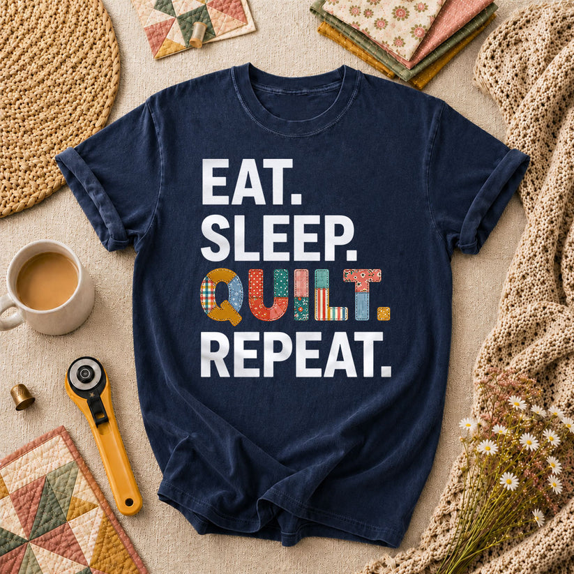 Eat Sleep Quilt Repeat T-Shirt - Navy