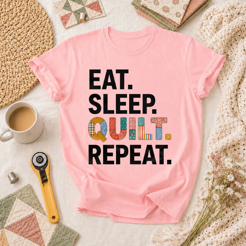 Eat Sleep Quilt Repeat T-Shirt - Pink