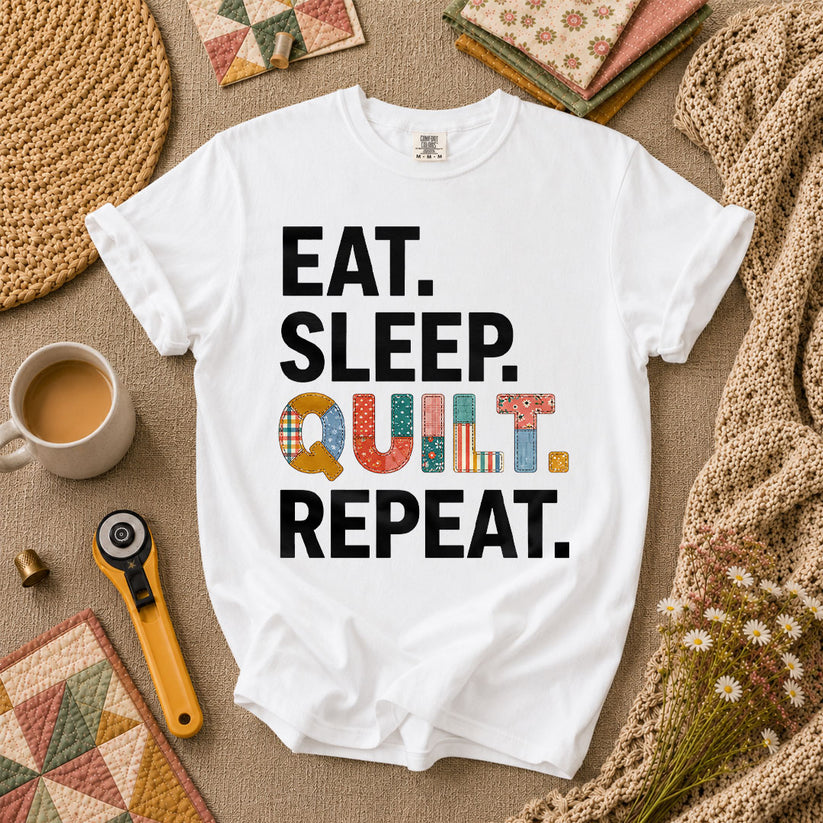 Eat Sleep Quilt Repeat T-Shirt - White