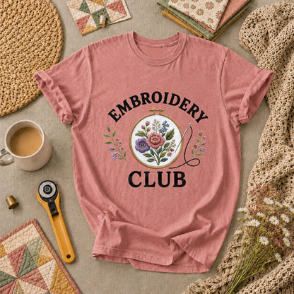 Embroidery Club Floral Hoop Botanical T-Shirt - Heather Mauve